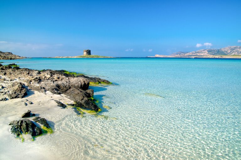 Clear turquoise water and rocky shore