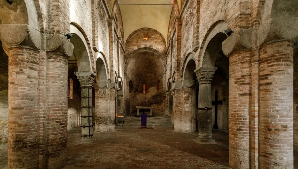 Ancient Romanesque church interior private Mass Italy