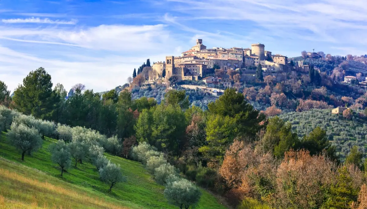 Hill town on the private pilgrimage route Umbria Italy