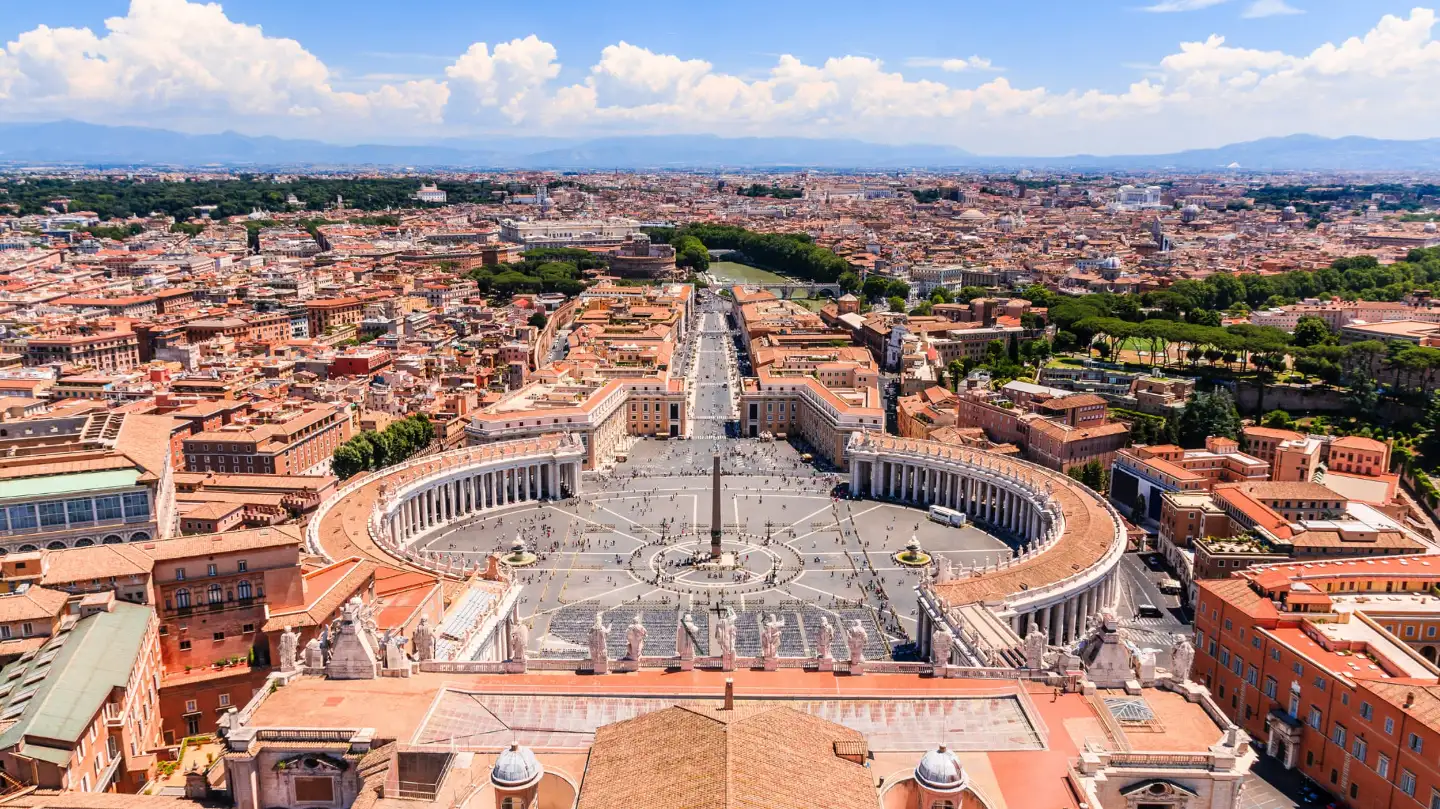 Aerial view of St. Peter's Square and the Vatican in Rome