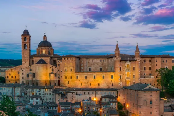 The Ducal Palace of Urbino at dusk
